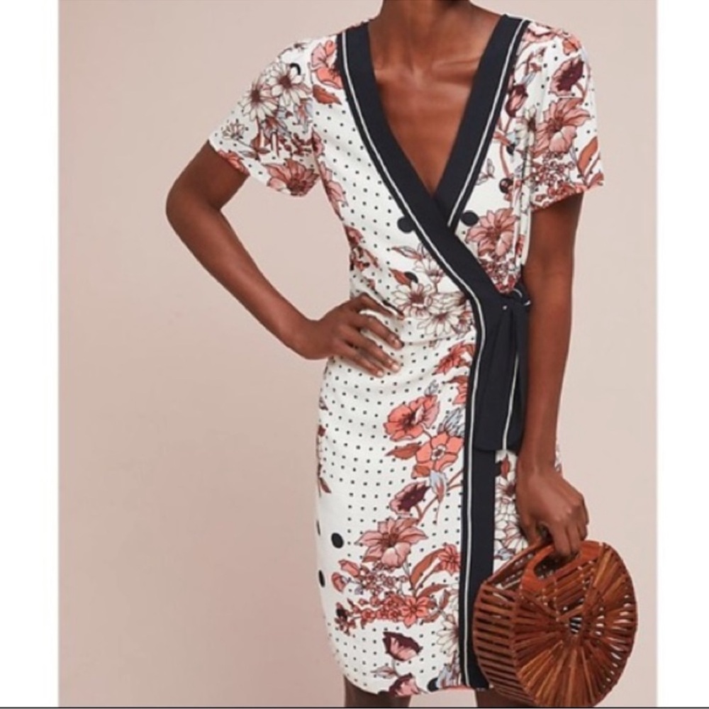Maeve by Anthropologie Floral Polka Dot Aubrey Wrap Mini Dress Size 0